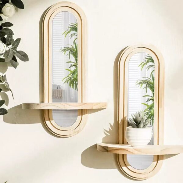 Pine Wood & Acrylic Mirror Wall Shelf