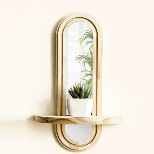 WechatIMG360 Pine Wood & Acrylic Mirror Wall Shelf
