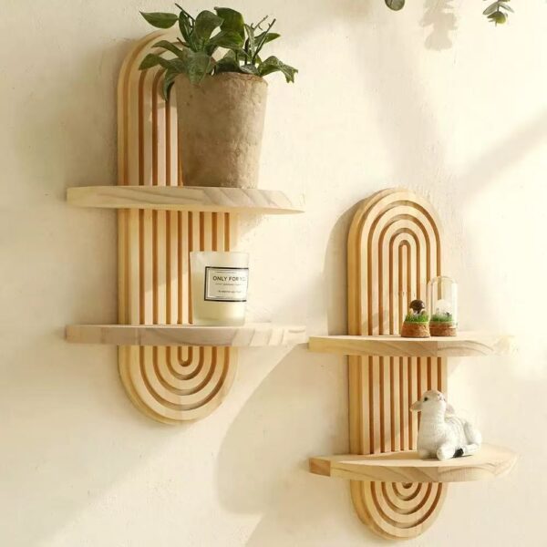 Pine Wood Geometric Wall Shelf (Home Decor)