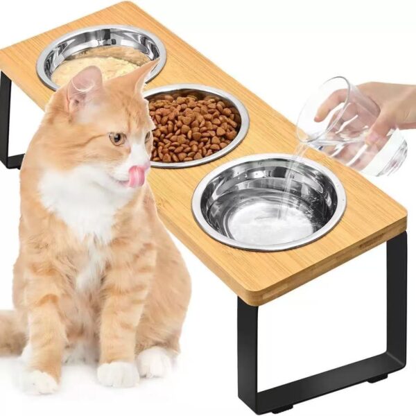 Elevated Bamboo Pet Feeding Bowl Set (Double/Triple Bowl)