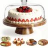 Acacia Wood Dessert Stand with Acrylic Dome Cover