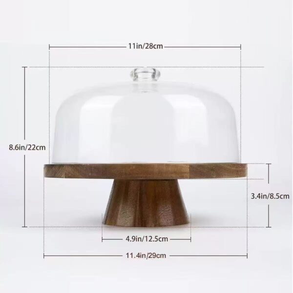 Acacia Wood Dessert Stand with Acrylic Dome Cover