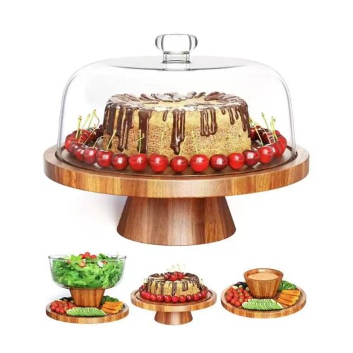 WechatIMG419 Acacia Wood Dessert Stand with Acrylic Dome Cover