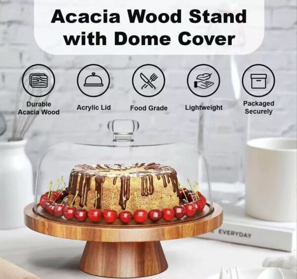 Acacia Wood Dessert Stand with Acrylic Dome Cover