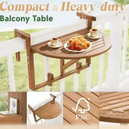 Compact & Heavy-Duty Pine Wood Balcony Table