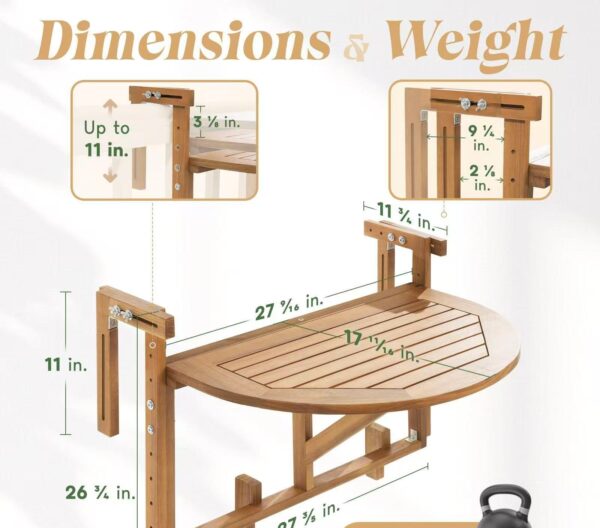 Compact & Heavy-Duty Pine Wood Balcony Table