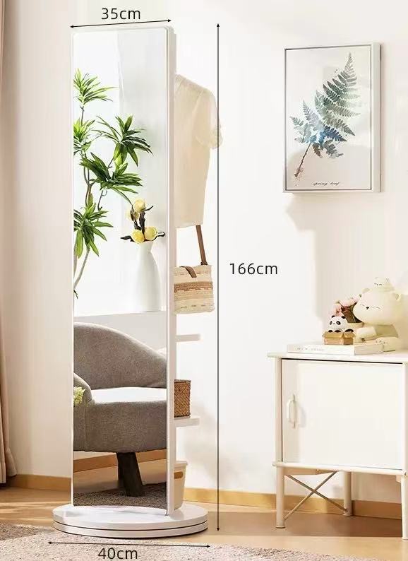 Rotatable Pine Wooden Mirror & Storage Rack (2-in-1)