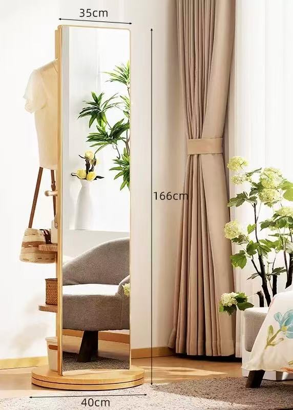 Rotatable Pine Wooden Mirror & Storage Rack (2-in-1)