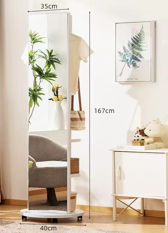 Rotatable Pine Wooden Mirror & Storage Rack (2-in-1)