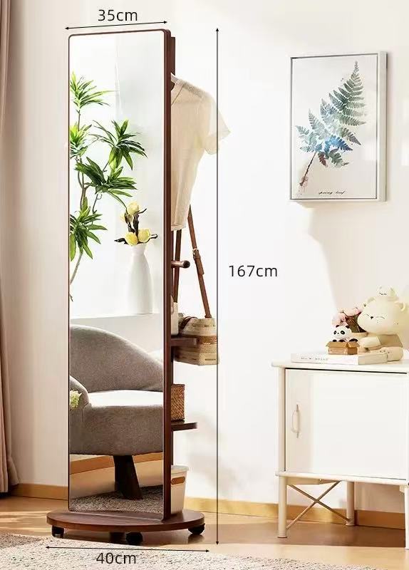 Rotatable Pine Wooden Mirror & Storage Rack (2-in-1)