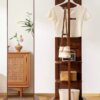 Rotatable Pine Wooden Mirror & Storage Rack (2-in-1)