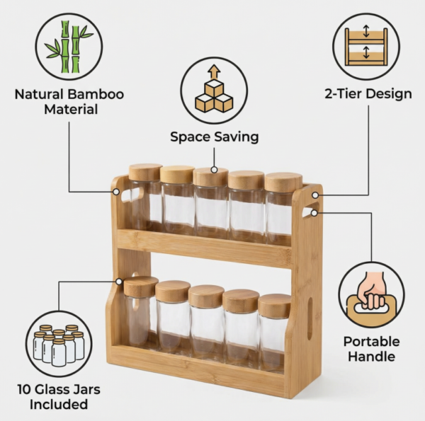 Bamboo Double-layer Spice Jar Storage Set