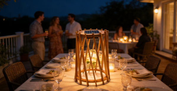 Solar-Powered Rechargeable Wooden Lamp