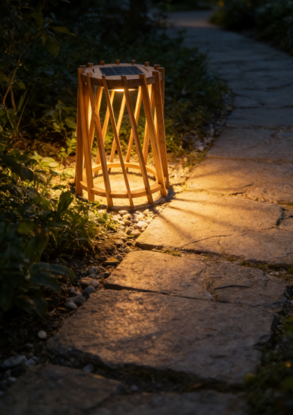 Solar-Powered Rechargeable Wooden Lamp