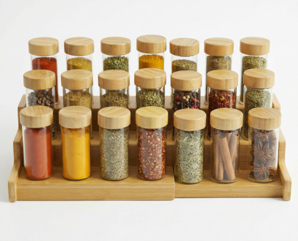 Bamboo Expandable Spice Jar Organizer Set