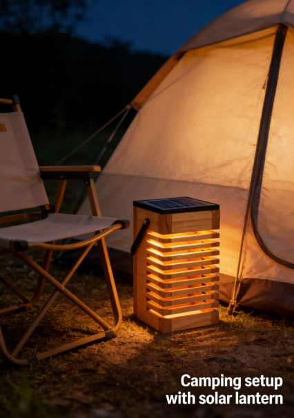 Solar-Powered Rechargeable Wooden Lamp