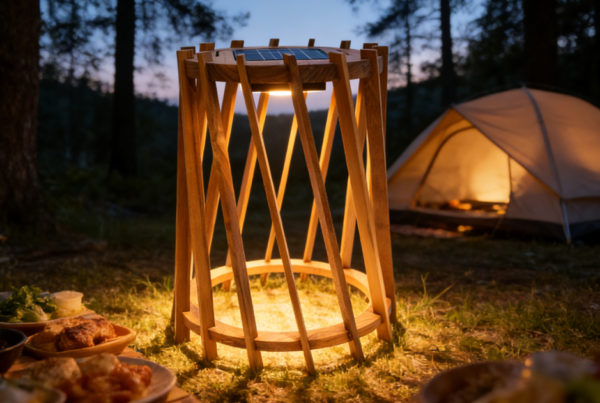 Solar-Powered Rechargeable Wooden Lamp