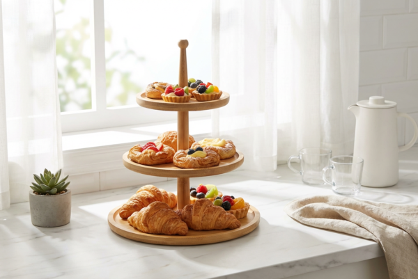 Three-Layer Round Wooden Tray