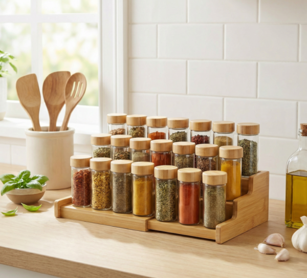 Bamboo Expandable Spice Jar Organizer Set