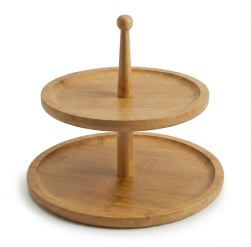 Double-Layer Round Wooden Tray