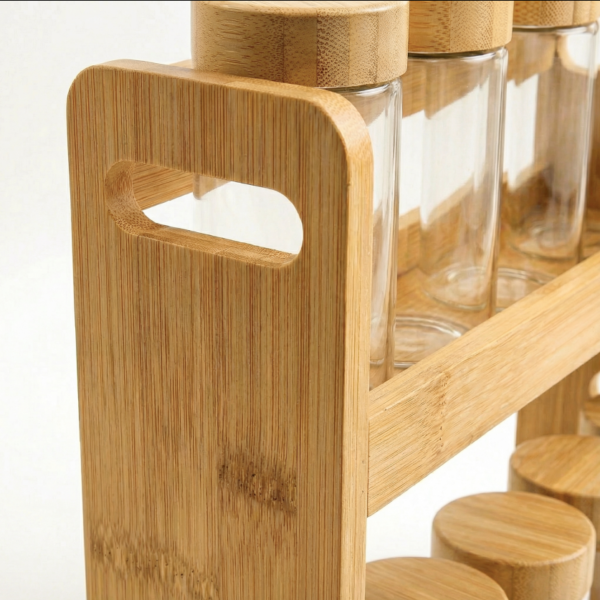 Bamboo Double-layer Spice Jar Storage Set
