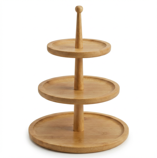 Three-Layer Round Wooden Tray