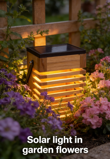 Solar-Powered Rechargeable Wooden Lamp