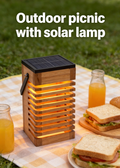 Solar-Powered Rechargeable Wooden Lamp