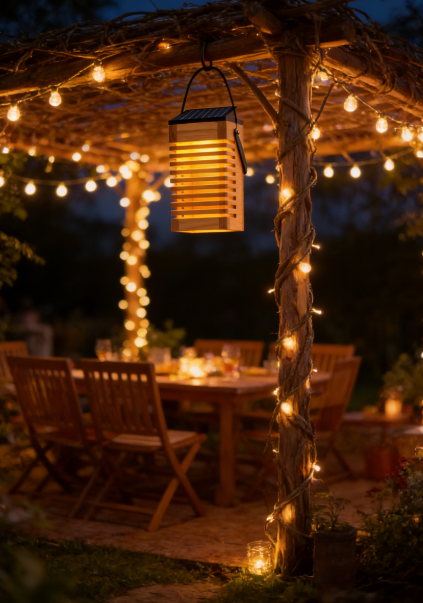 Solar-Powered Rechargeable Wooden Lamp