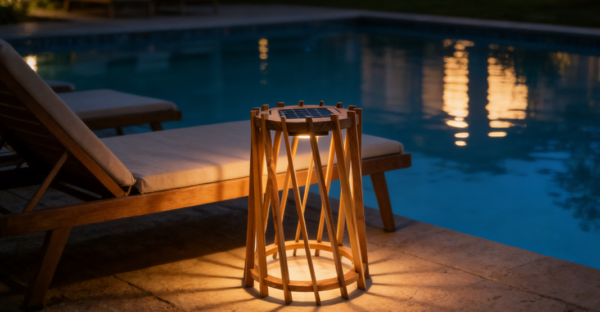 Solar-Powered Rechargeable Wooden Lamp