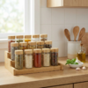 Bamboo Expandable Spice Jar Organizer Set