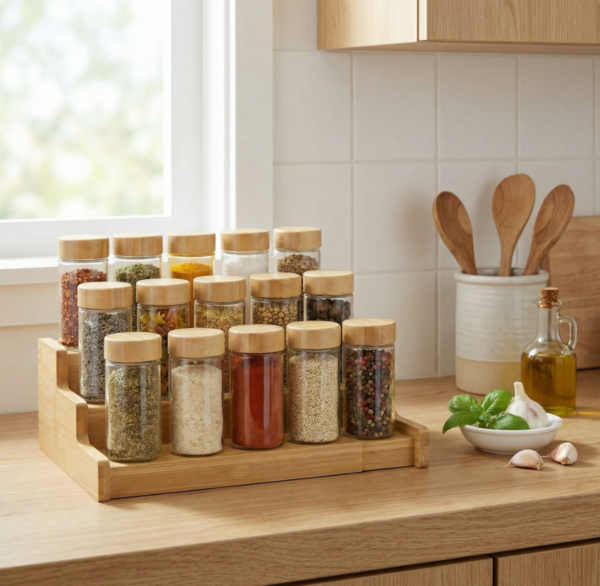 Bamboo Expandable Spice Jar Organizer Set