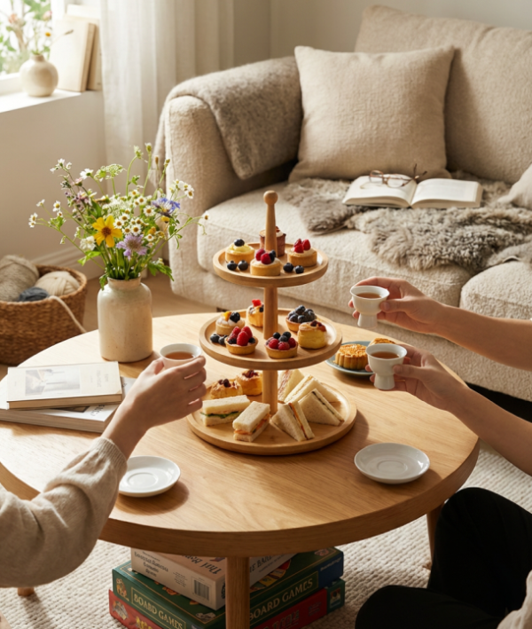 Three-Layer Round Wooden Tray