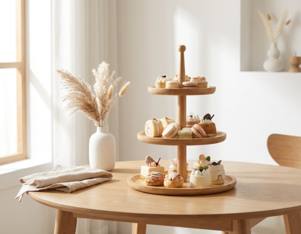 Three-Layer Round Wooden Tray