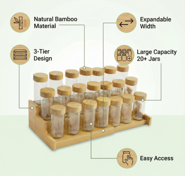 Bamboo Expandable Spice Jar Organizer Set