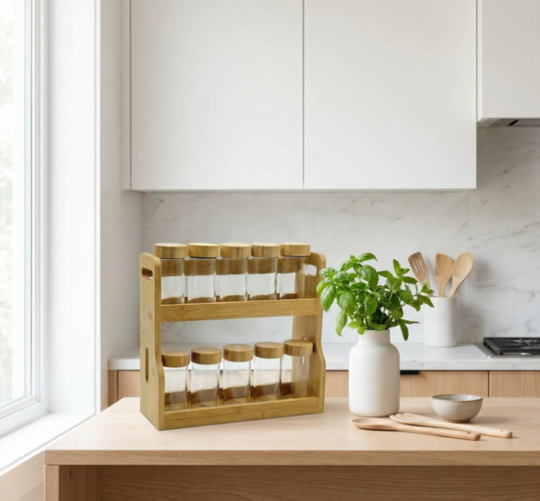 Bamboo Double-layer Spice Jar Storage Set