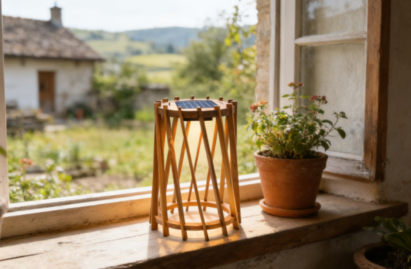 Solar-Powered Rechargeable Wooden Lamp