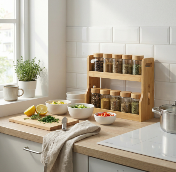 Bamboo Double-layer Spice Jar Storage Set