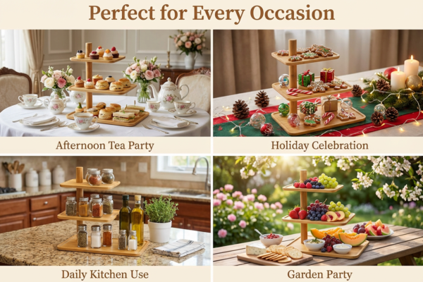 Three-tier Bamboo Pastry Tray