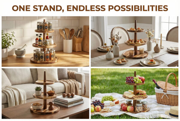 3-tier Acacia Wood Pastry Stand
