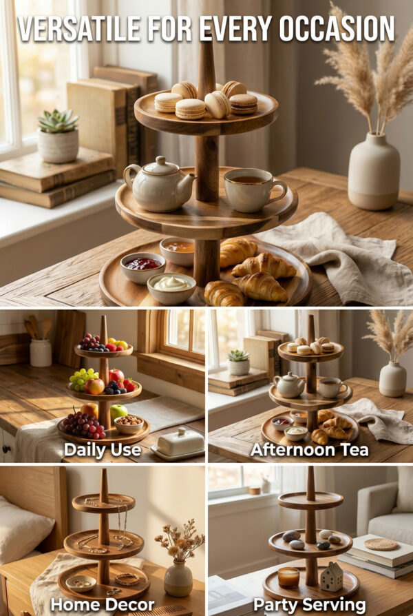 3-tier Acacia Wood Pastry Stand