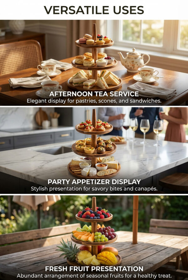 3-tier Acacia Wood Pastry Stand
