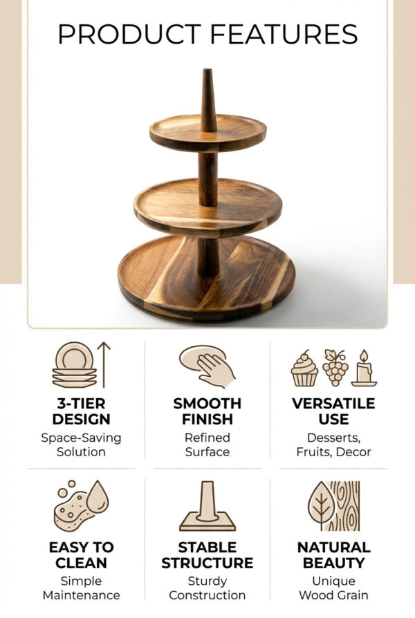 3-tier Acacia Wood Pastry Stand