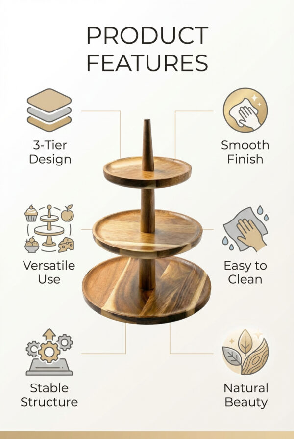 3-tier Acacia Wood Pastry Stand