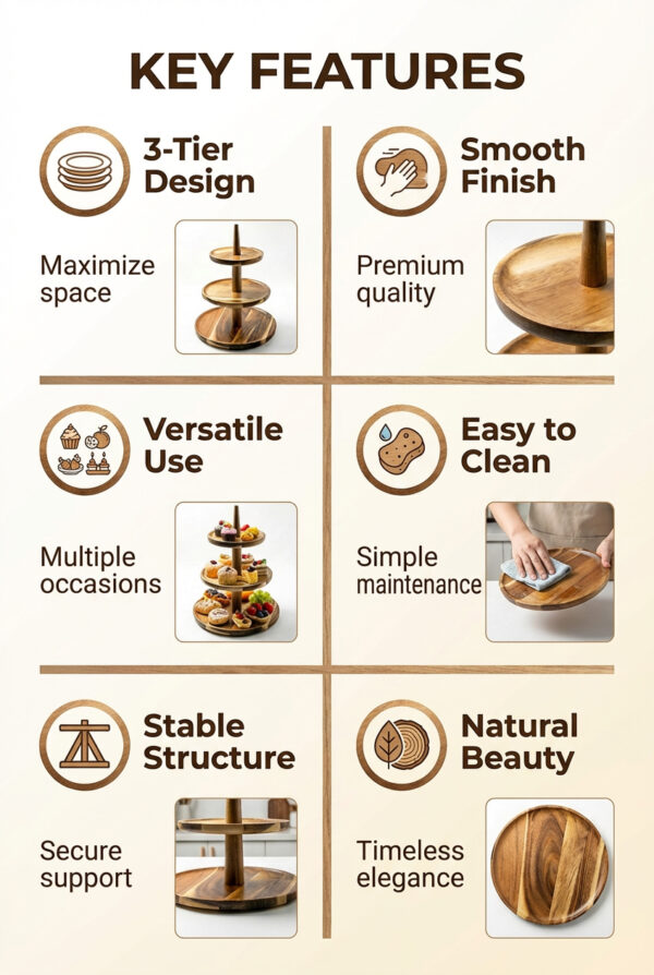 3-tier Acacia Wood Pastry Stand