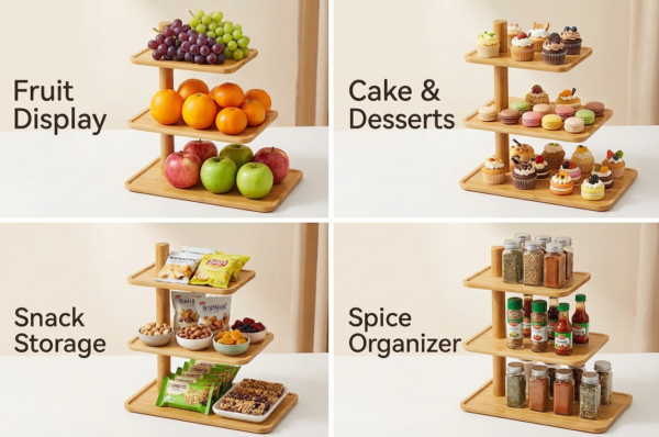 Three-tier Bamboo Pastry Tray