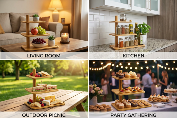 Three-tier Bamboo Pastry Tray